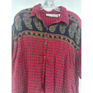 Jane Ashley Red Black Paisley Beaded Boho Festival Gypsy Blouse Womens Large